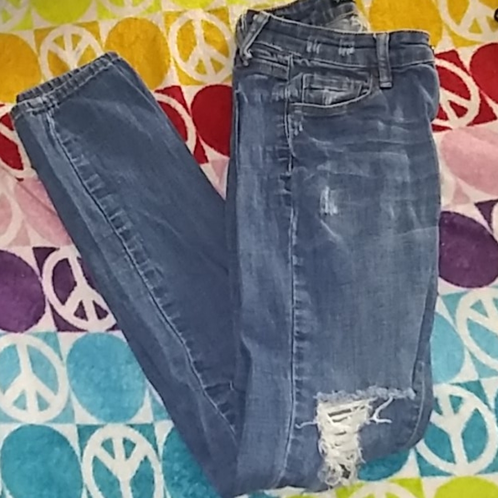 Blue Distressed Low Rise Jeans